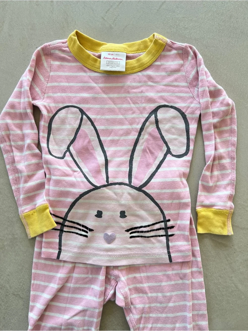 Hanna Andersson Pink Stripe Bunny Long Johns Easter Pajamas with Yellow Trim 3T
